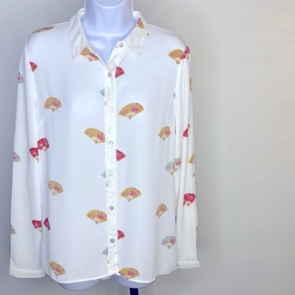 NEW…Ivory/Red/Mustard button down shirt size S (small) from Forever21 - Picture 1 of 4